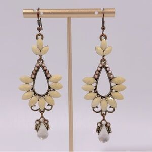 Light Yellow Cream Faceted Marquise Stone Chandelier Dangle French Wire Earrings